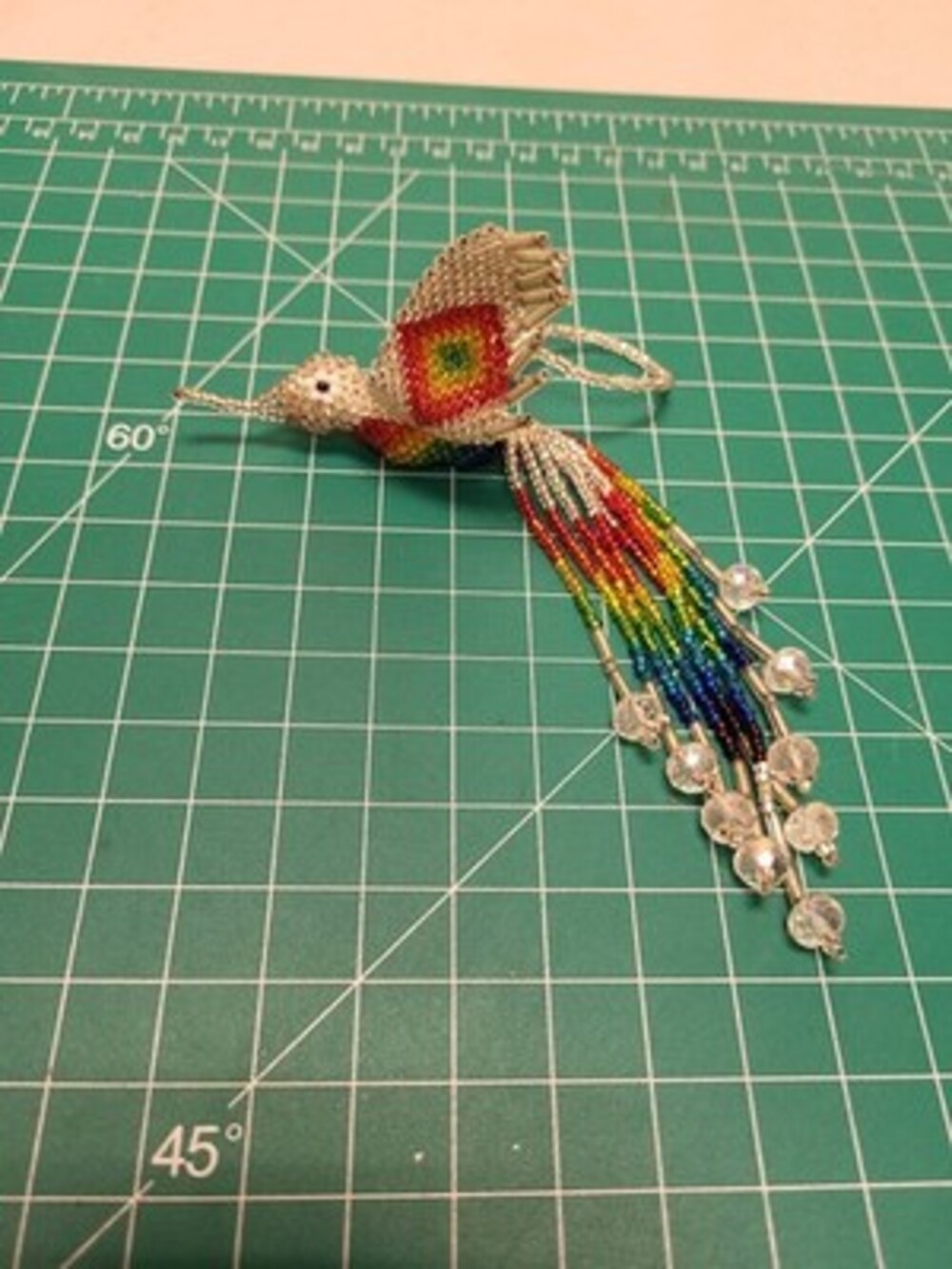 Beaded Hummingbird Ornament Handcrafted Rainbow Crystal Beads Bird Decor Gift